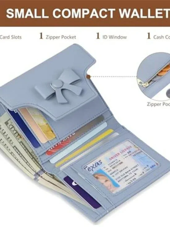 Small Wallet for Women Cute Bowknot RFID Blocking Bifold Leather Credit Card - Picture 2 of 6